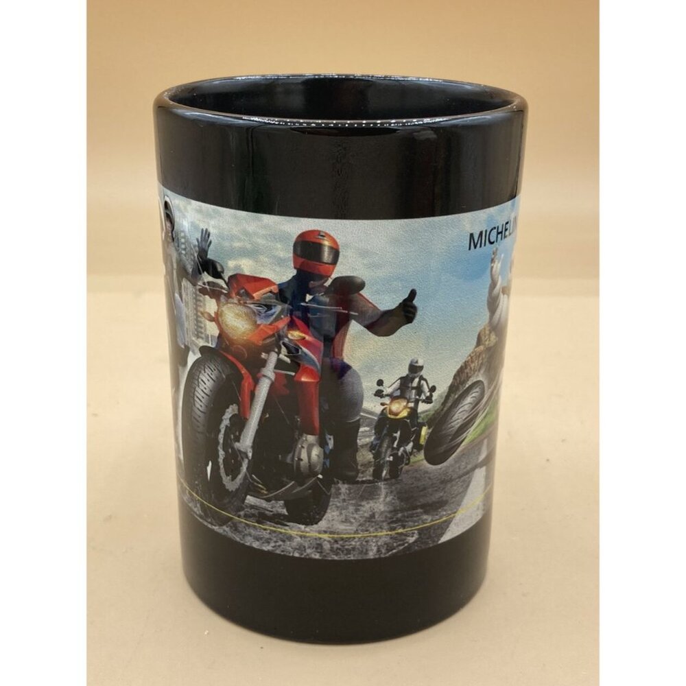 Michelin Man Black Coffee Mug Pilot Road Motorcycle Tire Advertisement 4.5”